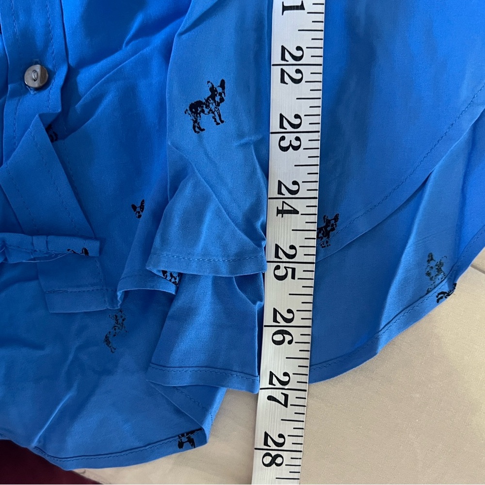 Jane Delancey Blue French Bulldog Print Button Down Blouse Rayon Dog Top,Size M - Picture 8 of 8